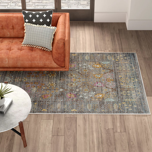 Bungalow Rose Thanh Performance Gray/Orange/Yellow Rug & Reviews Wayfair